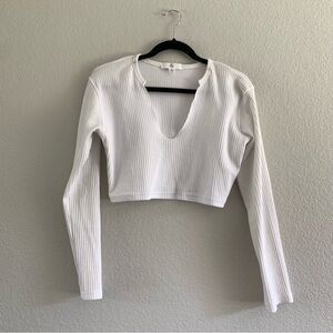Missguided White Ribbed Long Sleeve Crop Top